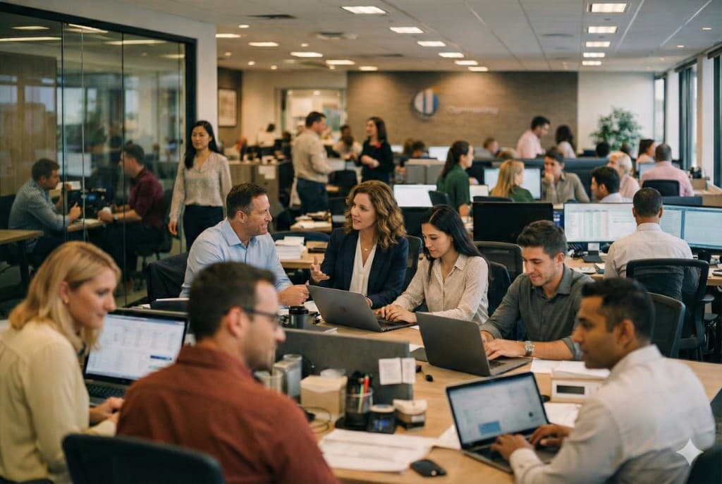 Accounting professionals collaborating in a modern office environment